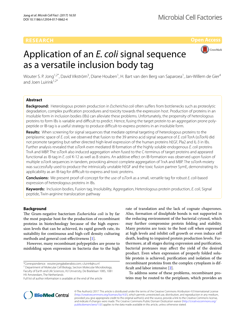 Application of an E. Coli Signal Sequence As a Versatile Inclusion Body Tag Wouter S