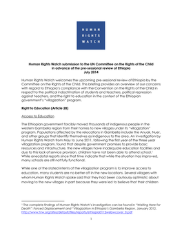 Human Rights Watch Submission to the UN Committee on the Rights of the Child in Advance of the Pre-Sessional Review of Ethiopia July 2014
