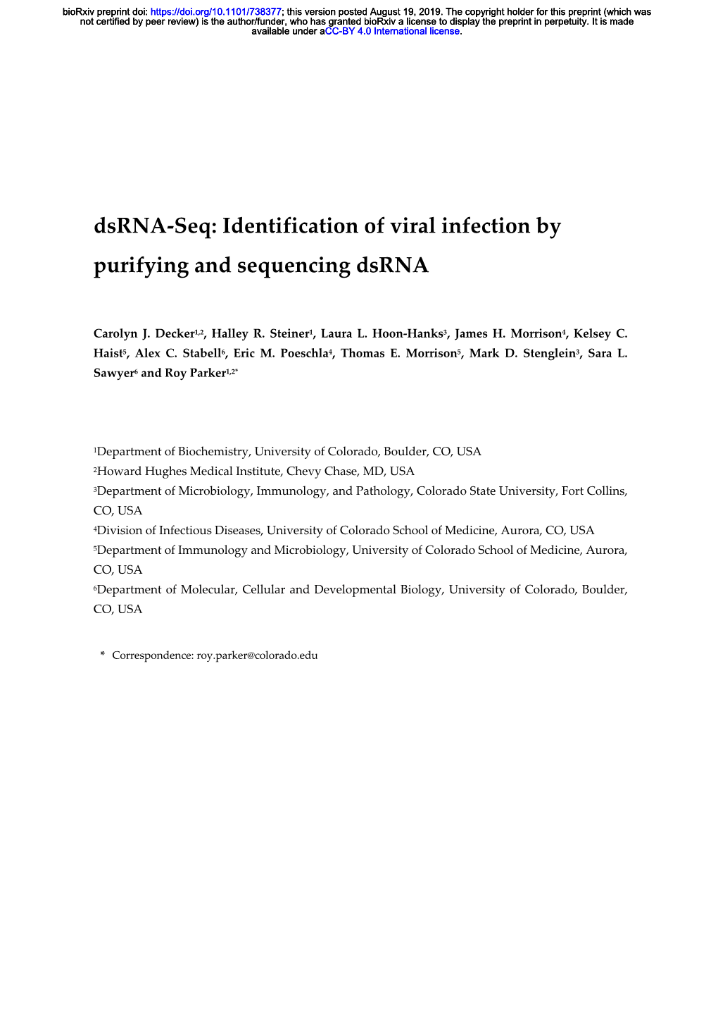 Identification of Viral Infection by Purifying and Sequencing Dsrna