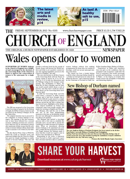 NEWSPAPER the New Bishop of Durham Named