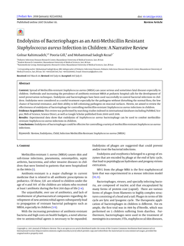 Endolysins of Bacteriophages As an Anti-Methicillin Resistant