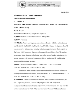 [4910-13-P] DEPARTMENT of TRANSPORTATION Federal Aviation Administration 14 CFR Part 39 [Docket No