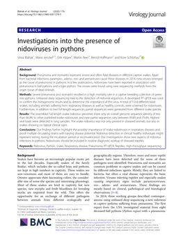 Investigations Into the Presence of Nidoviruses in Pythons Silvia Blahak1, Maria Jenckel2,3, Dirk Höper2, Martin Beer2, Bernd Hoffmann2 and Kore Schlottau2*