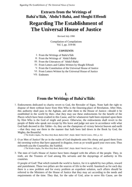 Regarding the Establishment of the Universal House of Justice