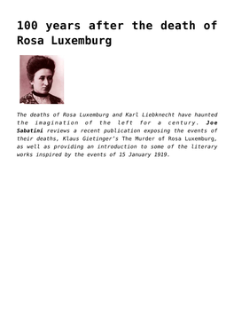 100 Years After the Death of Rosa Luxemburg