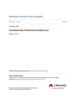 Constitutionality of Minnesota's Sodomy Law