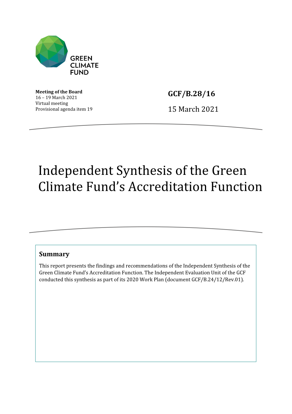 Independent Synthesis of the Green Climate Fund's Accreditation Function