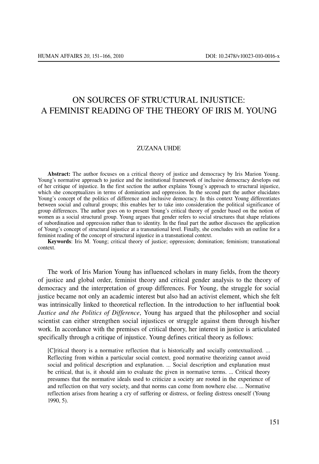 On Sources of Structural Injustice: a Feminist Reading of the Theory of Iris M