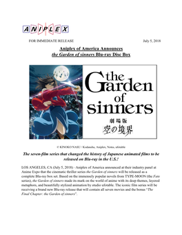 Aniplex of America Announces the Garden of Sinners Blu-Ray Disc Box