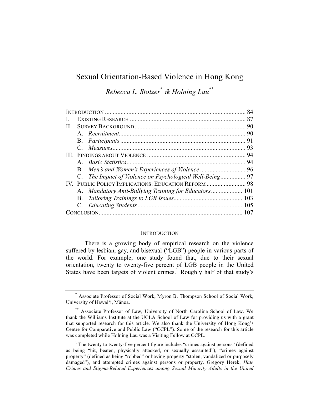 Sexual Orientation-Based Violence in Hong Kong