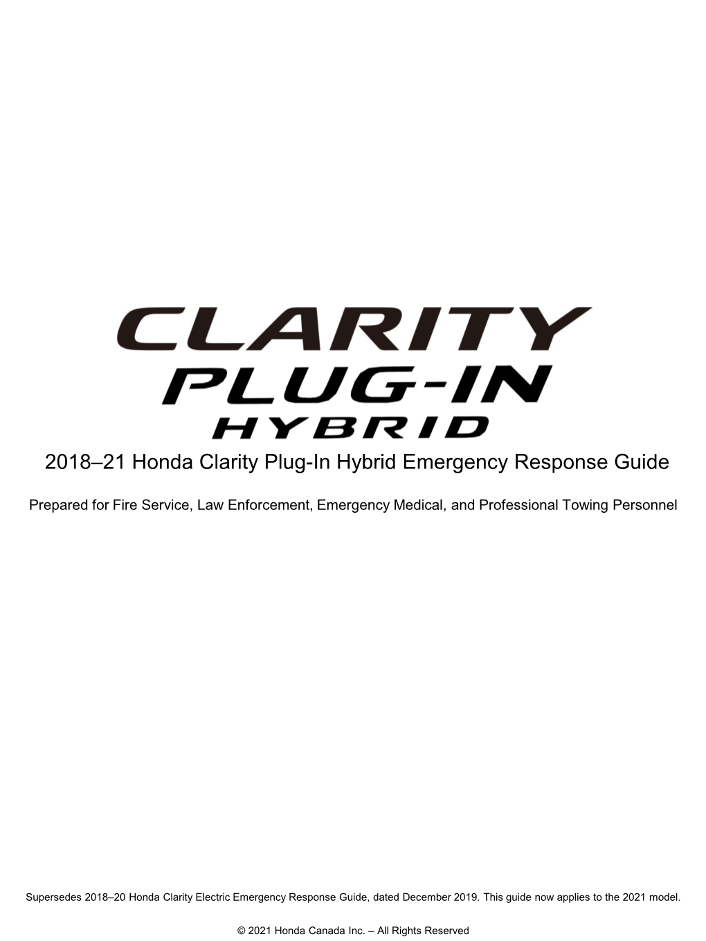 2018–21 Honda Clarity Plug-In Hybrid Emergency Response Guide