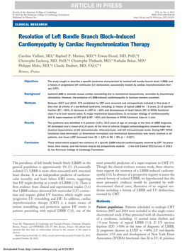 Resolution of Left Bundle Branch Block–Induced Cardiomyopathy by Cardiac Resynchronization Therapy