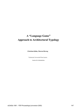 A “Language Game” Approach to Architectural Typology