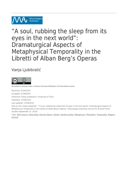 Dramaturgical Aspects of Metaphysical Temporality in the Libretti of Alban Berg’S Operas