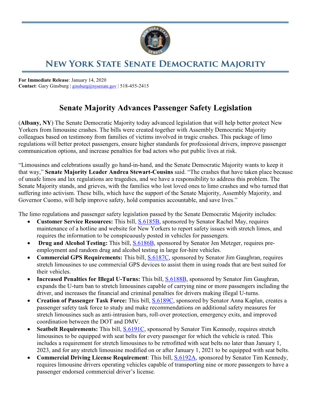 Senate Majority Advances Passenger Safety Legislation