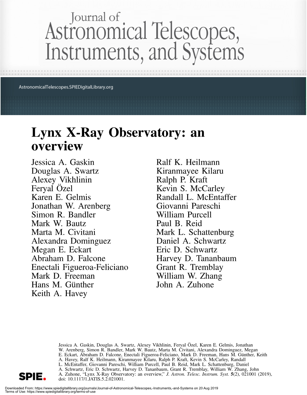 Lynx X-Ray Observatory: an Overview Jessica A