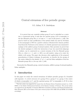 [Math.GR] 17 Nov 2018 Central Extensions of Free Periodic Groups