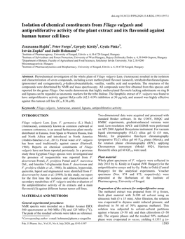 Isolation of Chemical Constituents from Filago Vulgaris and Antiproliferative Activity of the Plant Extract and Its Flavonoid Against Human Tumor Cell Lines