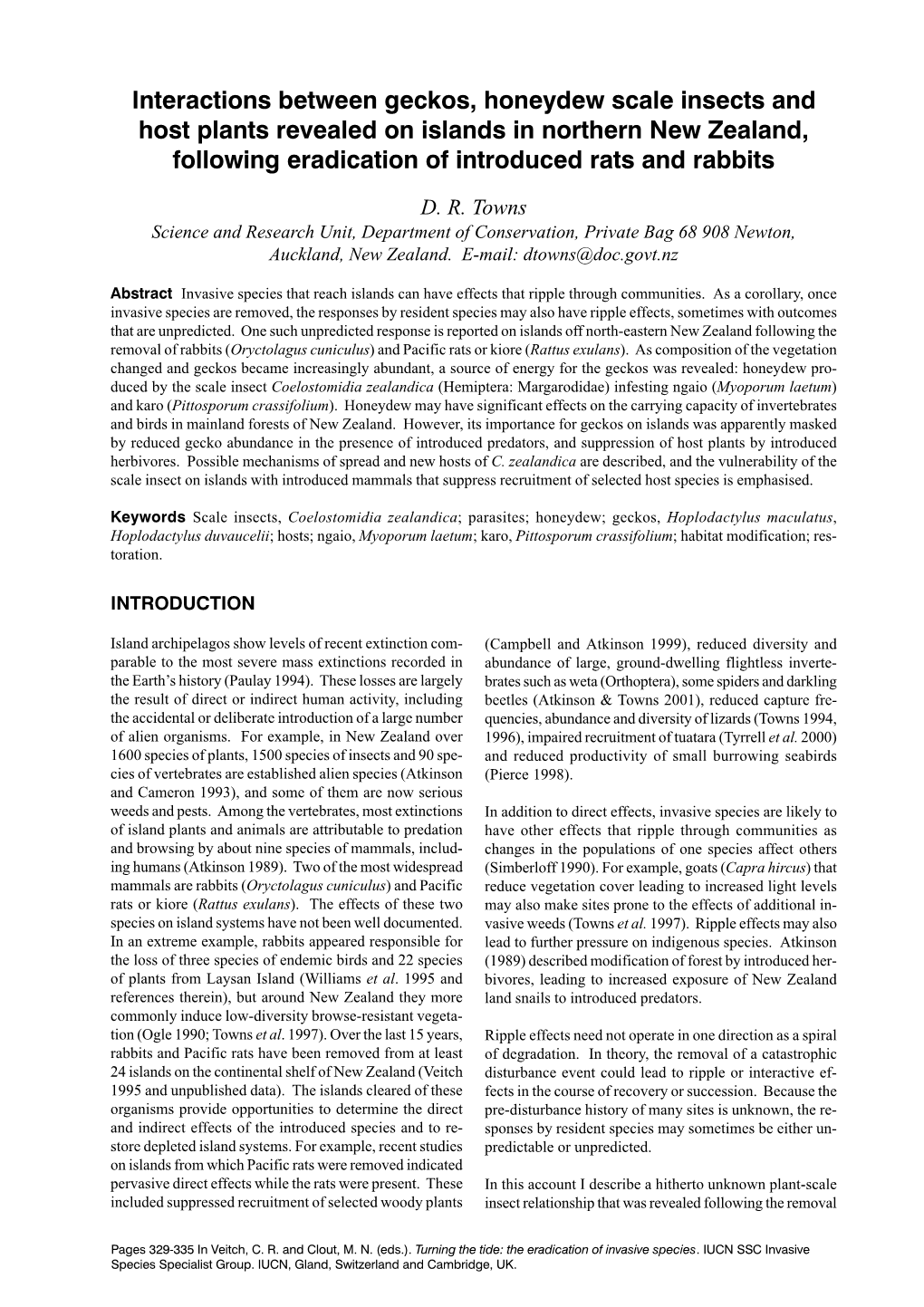 Towns, 2002. Interactions Between Geckos, Honeydew Scale Insects and Host Plants Revealed on Islands in Northern