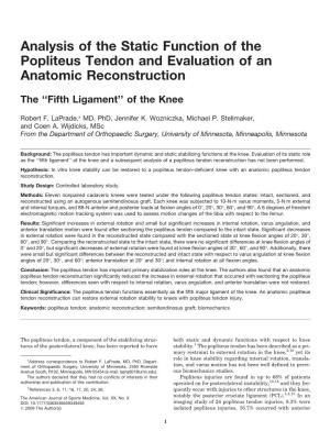 Analysis of the Static Function of the Popliteus Tendon and Evaluation of an Anatomic Reconstruction