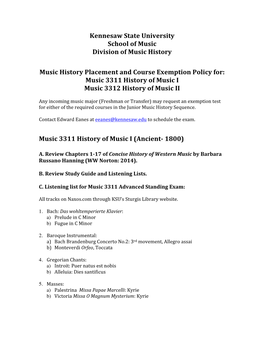 Music History Exemption Guidelines