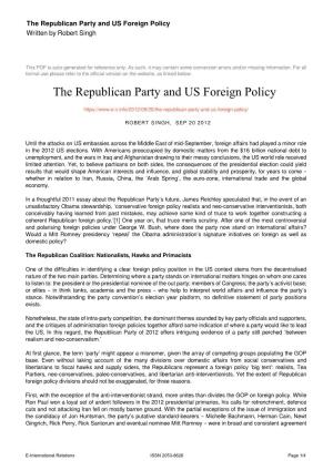The Republican Party and US Foreign Policy Written by Robert Singh