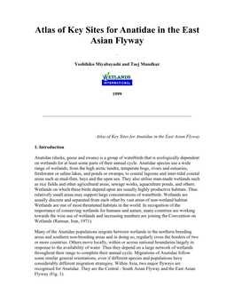 Atlas of Key Sites for Anatidae in the East Asian Flyway