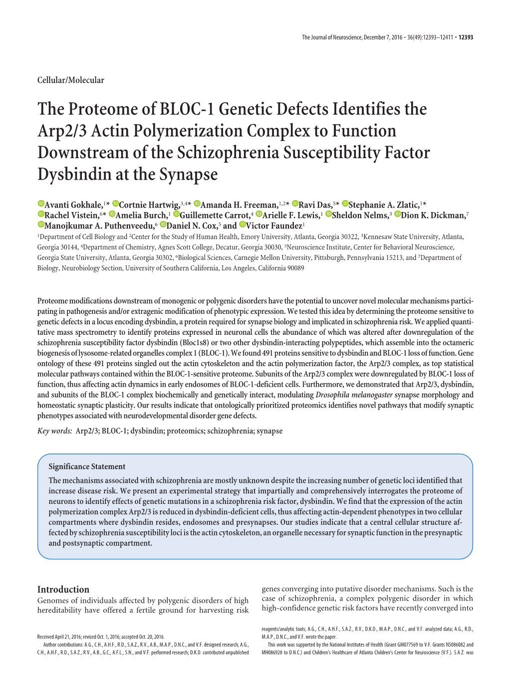 The Proteome of BLOC-1 Genetic Defects Identifies the Arp2/3 Actin