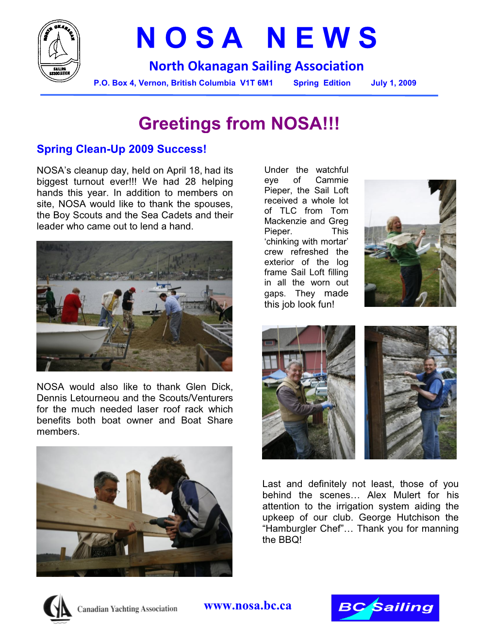 NOSANEWS North Okanagan Sailing Association Greetings from NOSA!!!