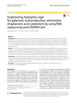 Elimination of Galactaric Acid Catabolism by Using RNA Sequencing and CRISPR/Cas9 Joosu Kuivanen*†, Y.‑M