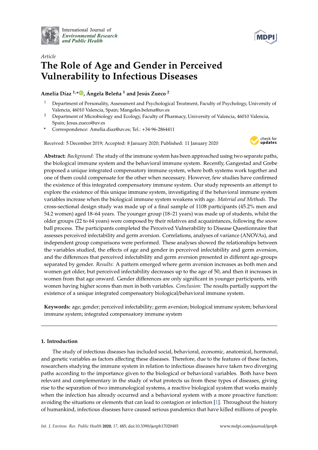 The Role of Age and Gender in Perceived Vulnerability to Infectious Diseases