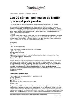 Les 20 Sèries I Pel·Lícules De Netflix Que No Et Pots Perdre