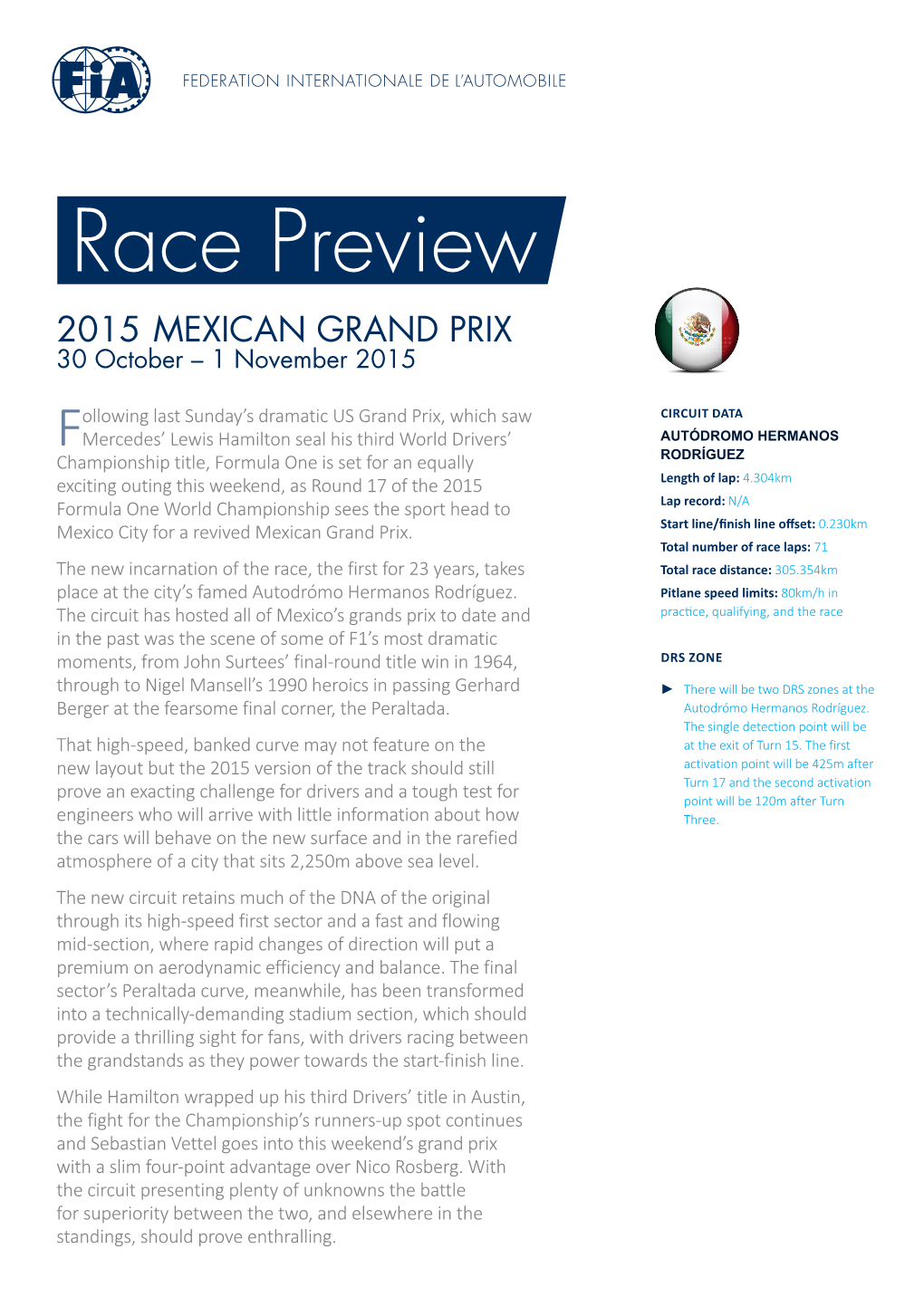 2015 MEXICAN GRAND PRIX 30 October – 1 November 2015