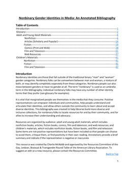 Nonbinary Gender Identities in Media: an Annotated Bibliography