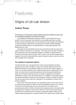 Andrew Thorpe, Origins of Lib-Lab Division