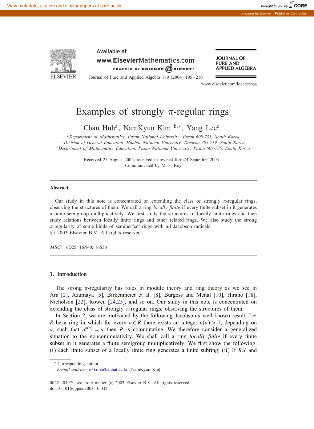 Examples of Strongly -Regular Rings