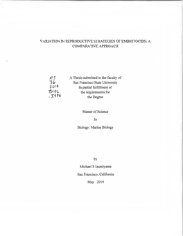 Variation in Reproductive Strategies of Embiotocids: a Comparative Approach