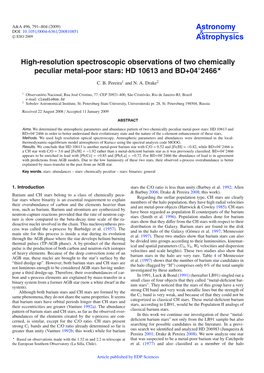 High-Resolution Spectroscopic Observations of Two Chemically Peculiar Metal-Poor Stars: HD 10613 and BD+04◦2466