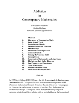 Addiction in Contemporary Mathematics FINAL 2020