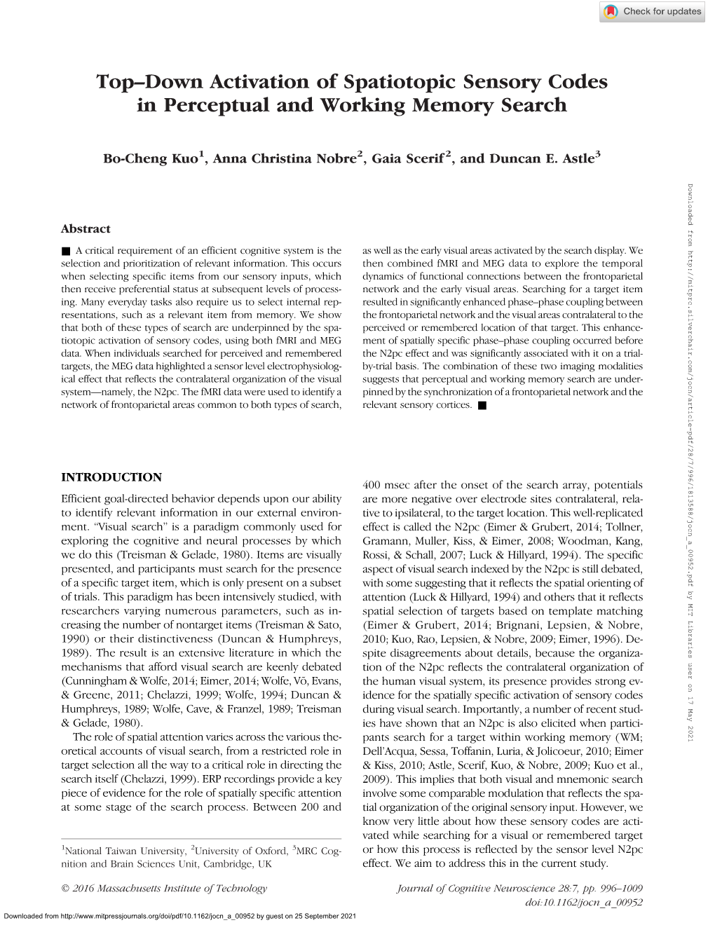 Top–Down Activation of Spatiotopic Sensory Codes in Perceptual and Working Memory Search