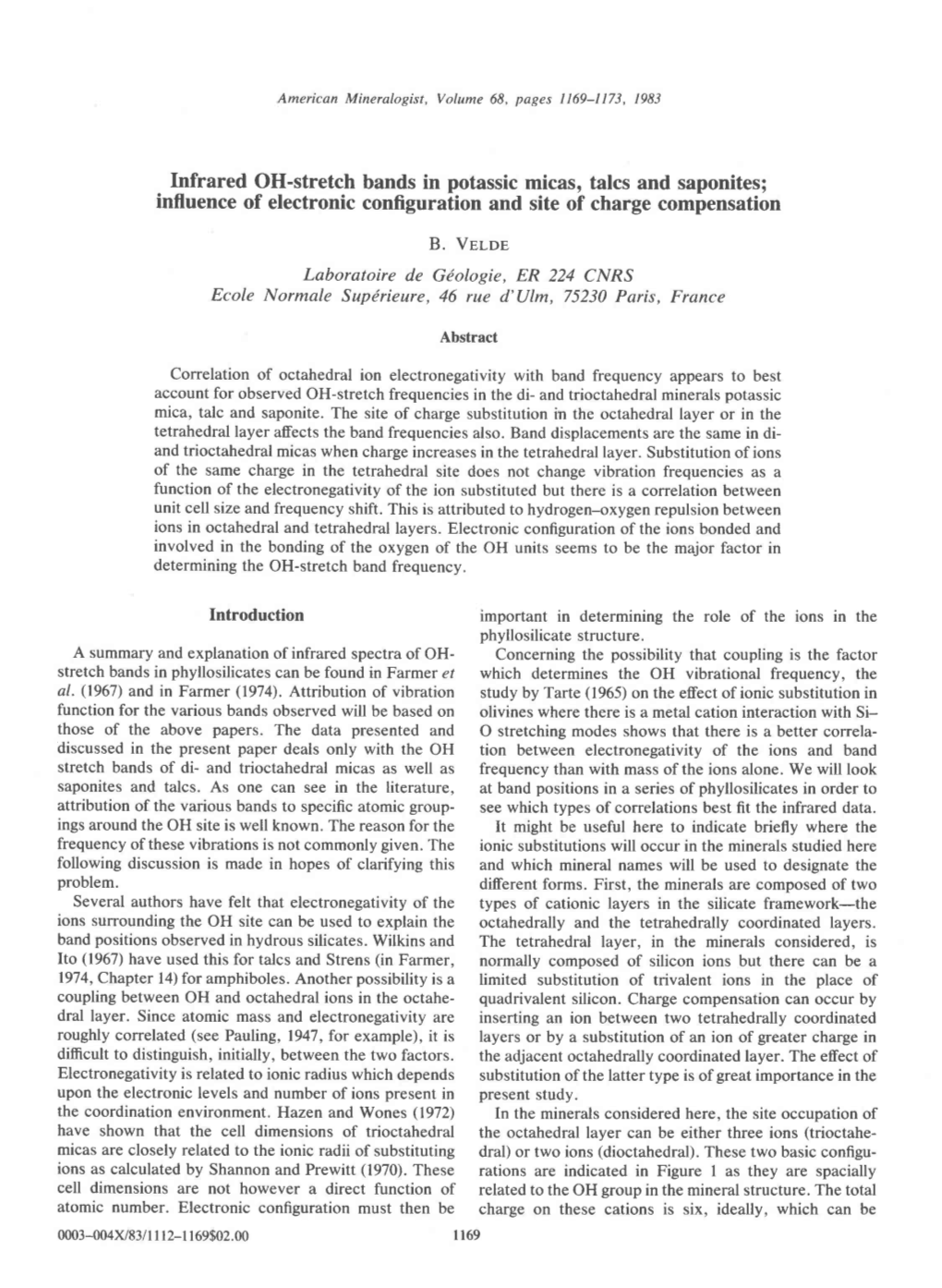 Infrared OH-Stretch Bands in Potassic Micas, Talcs and Saponites; Influence of Electronic Configuration and Site of Charge Compe