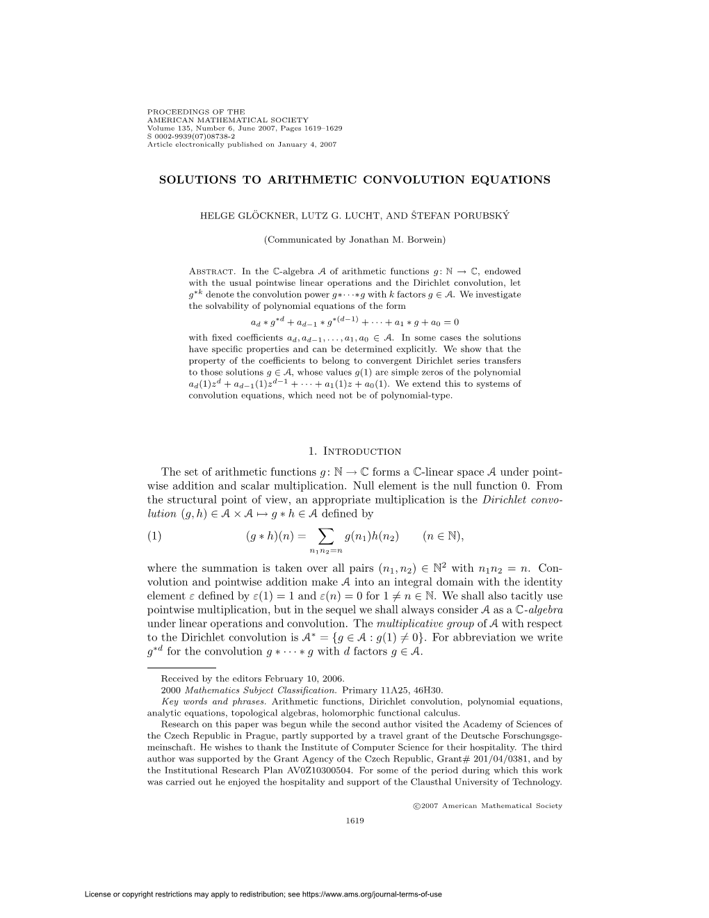 Solutions to Arithmetic Convolution Equations 1621