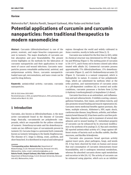 Potential Applications of Curcumin and Curcumin Nanoparticles: from Traditional Therapeutics to Modern Nanomedicine