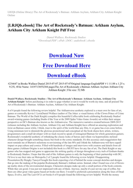 The Art of Rocksteady™S Batman: Arkham Asylum, Arkham City