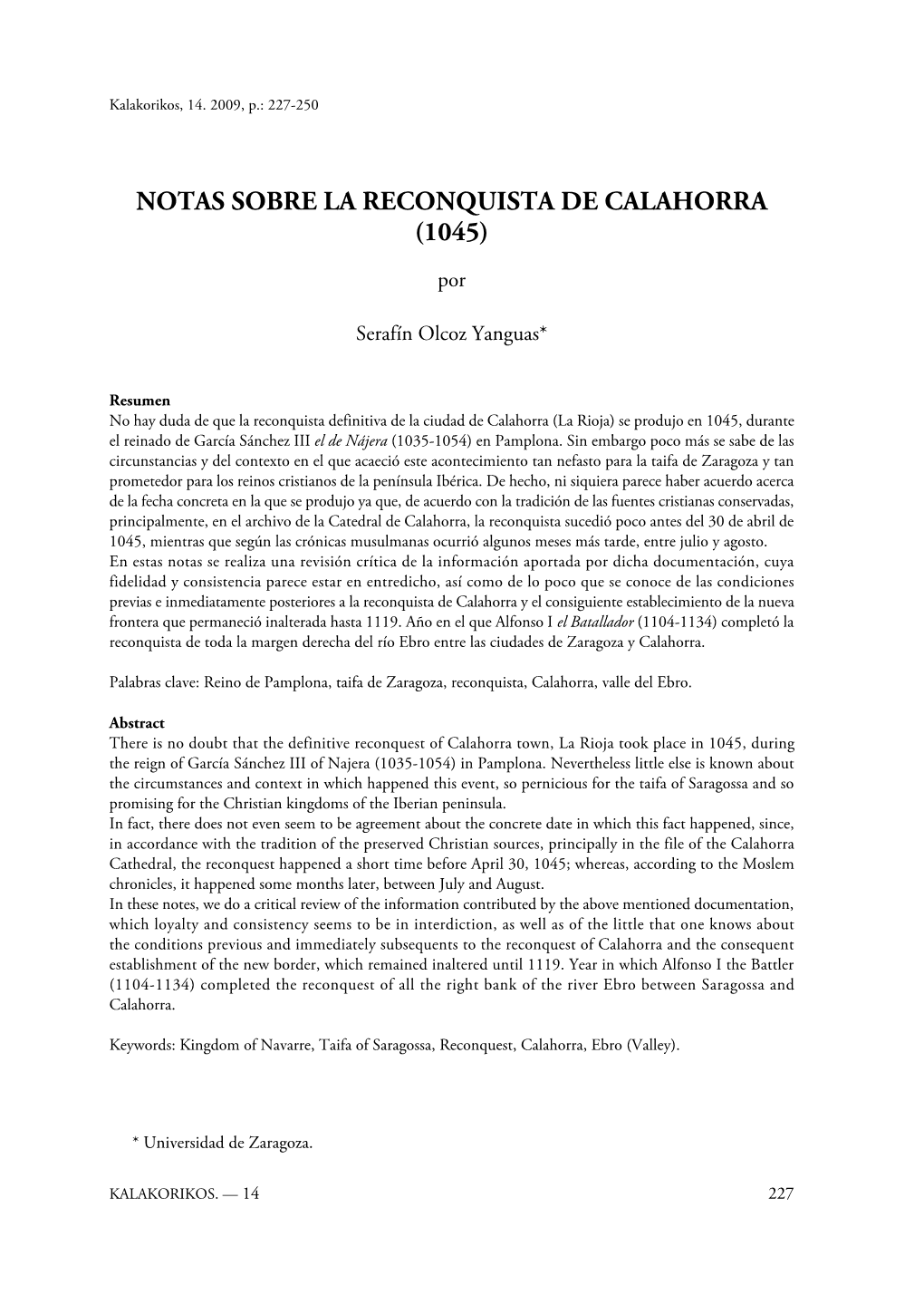 Notas Sobre La Reconquista De Calahorra (1045)