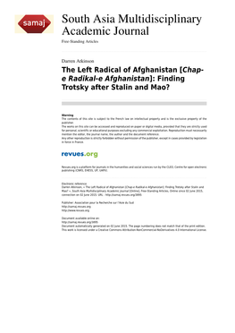 The Left Radical of Afghanistan [Chap- E Radikal-E Afghanistan]: Finding Trotsky After Stalin and Mao?