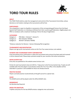 Toro Tour Rules