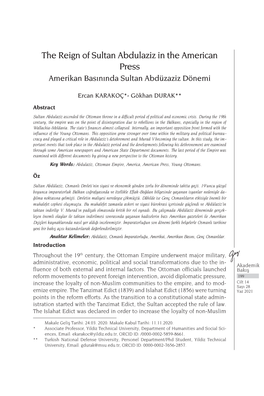 The Reign of Sultan Abdulaziz in the American Press Amerikan Basınında Sultan Abdüzaziz Dönemi