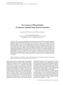 New Genera of Phreatoicidea (Crustacea: Isopoda) from Western Australia