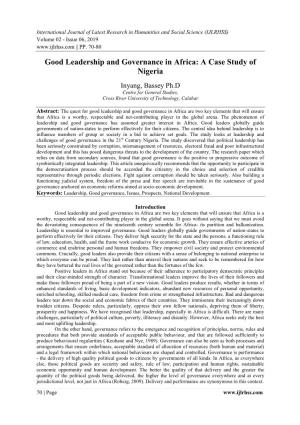 Good Leadership and Governance in Africa: a Case Study of Nigeria